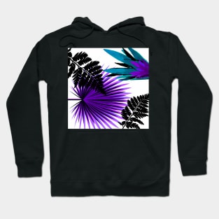 PALMS AND FERNS TROPICAL PATTERN IN PURPLE AND BLACK AND WHITE Hoodie